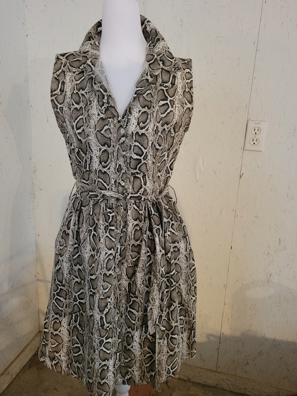 Laura Bianchi Sleeveless Python-Print 100% Linen Italian Midi Dress Size S-M